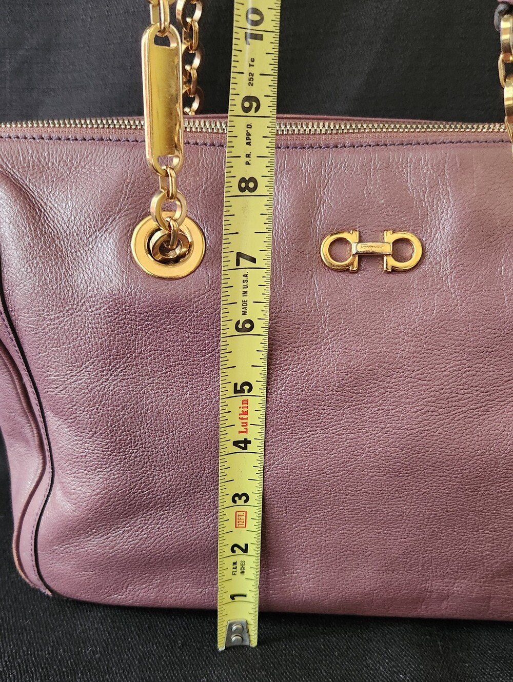 Salvatore Ferragamo Purple Leather Gancini Chain Shoulder Bag Tote Made In Italy - Picture 9 of 16